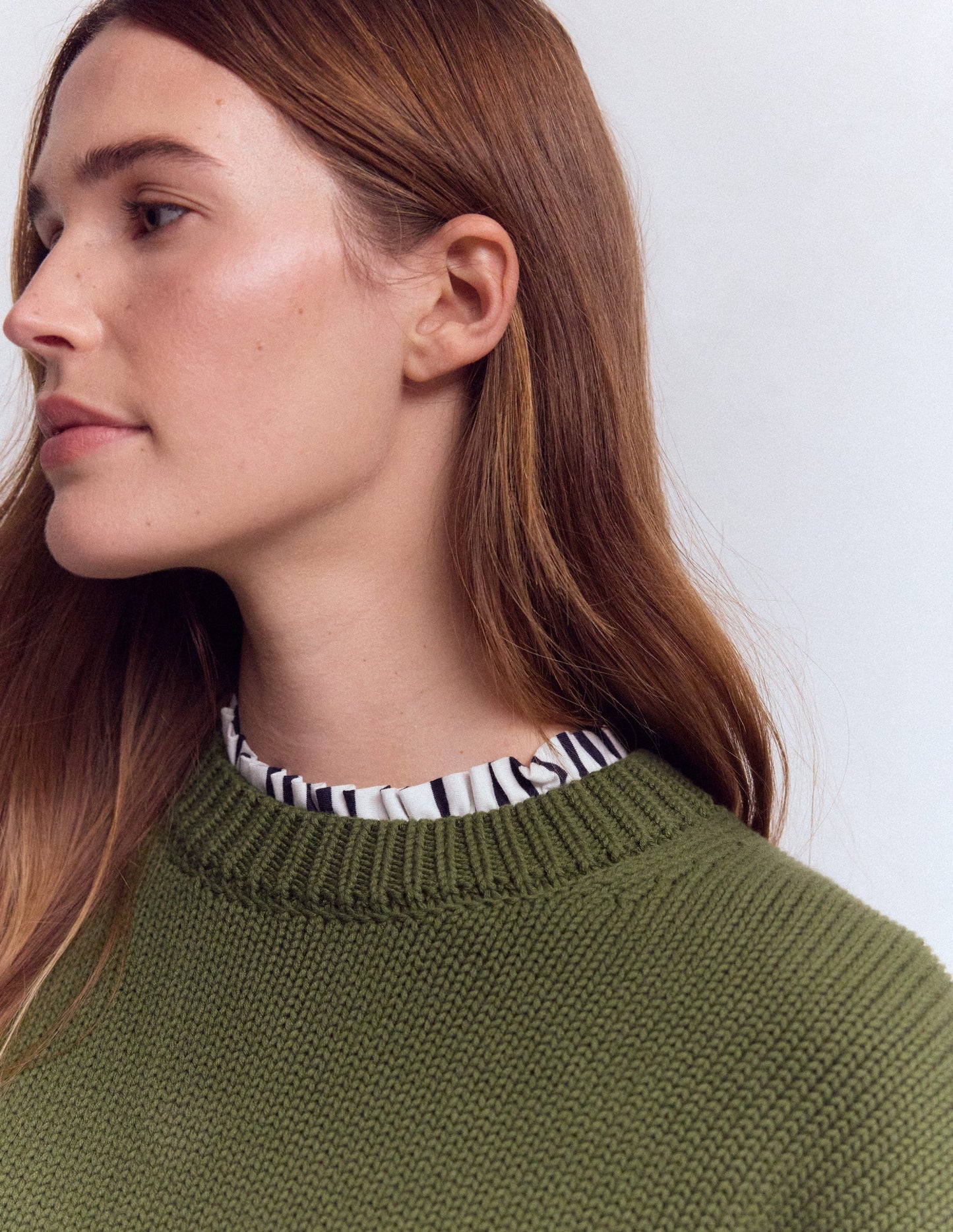 Supersoft Frill Detail T-shirt-Ivory, Navy Stripe