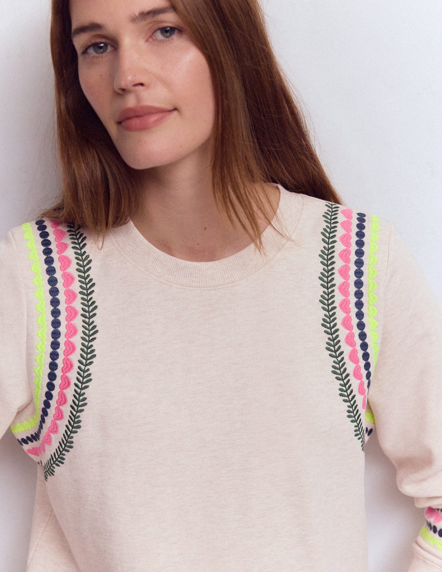 Hannah Embroidered Sweatshirt-Oatmeal Melange Embroidery