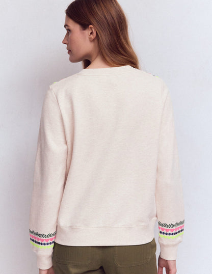 Hannah Embroidered Sweatshirt-Oatmeal Melange Embroidery-3