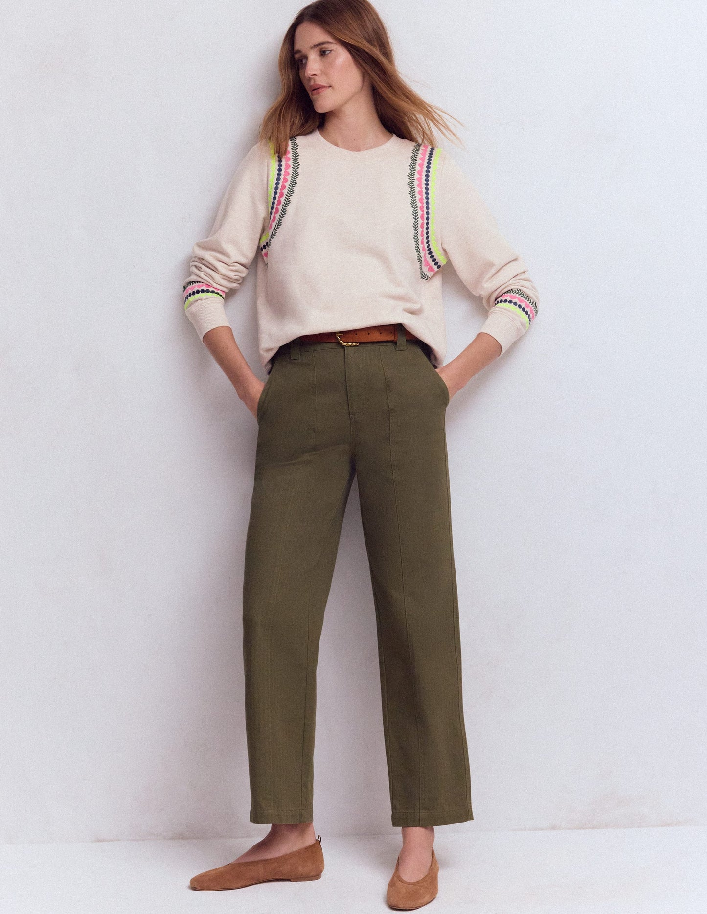 Hannah Embroidered Sweatshirt-Oatmeal Melange Embroidery