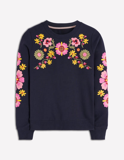 Hannah Embroidered Sweatshirt-Navy Multi Embroidery-5