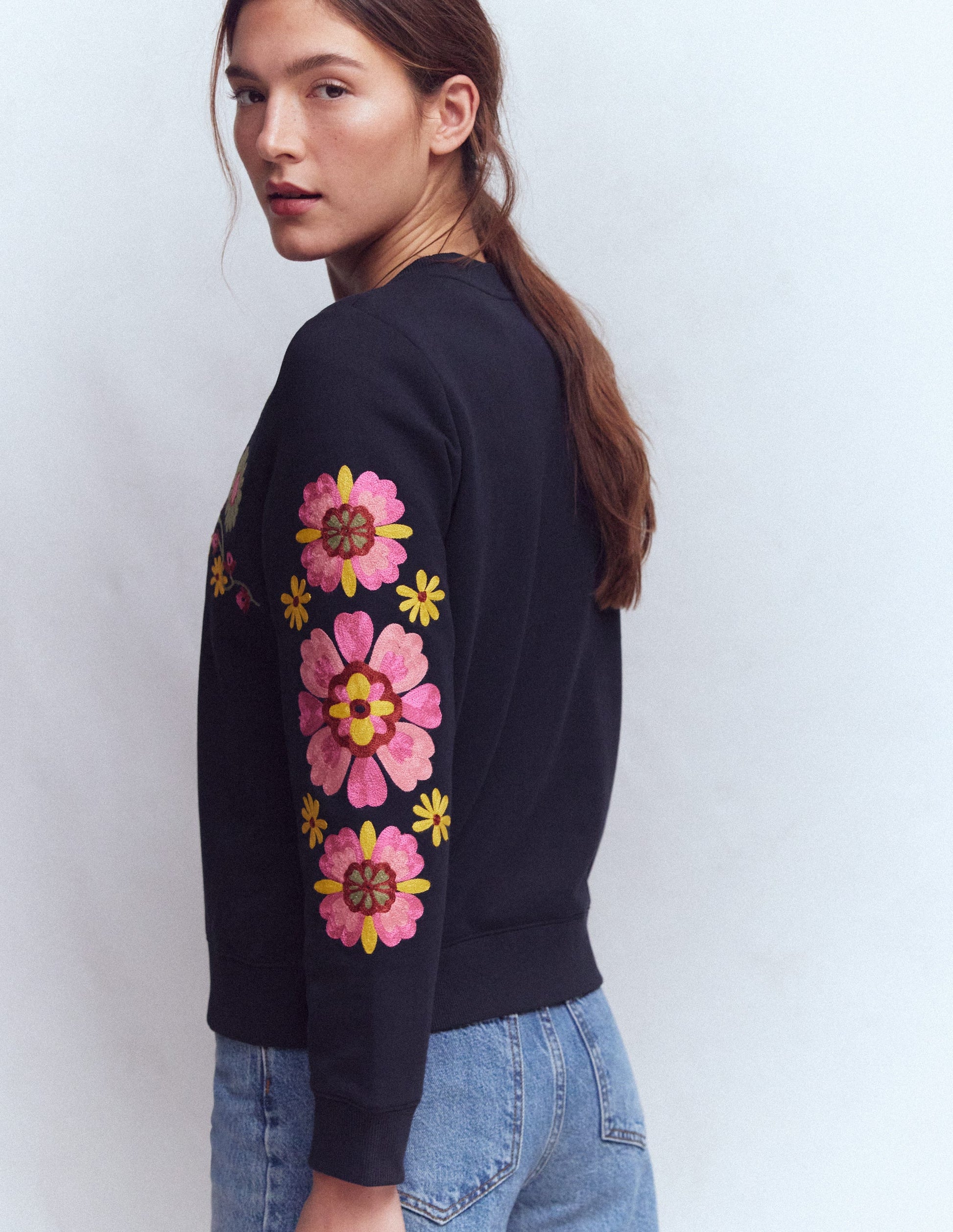Hannah Embroidered Sweatshirt-Navy Multi Embroidery-3