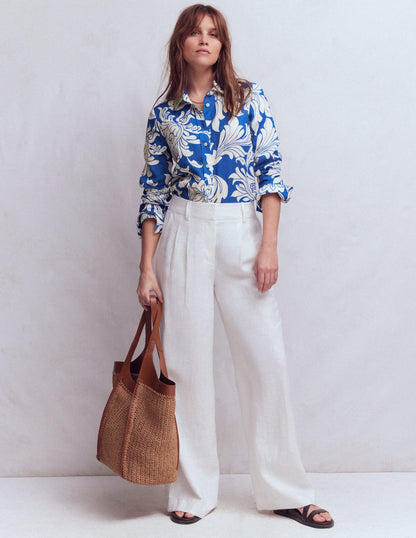 Sienna Linen Shirt-Blue, Botanical Flourish-1