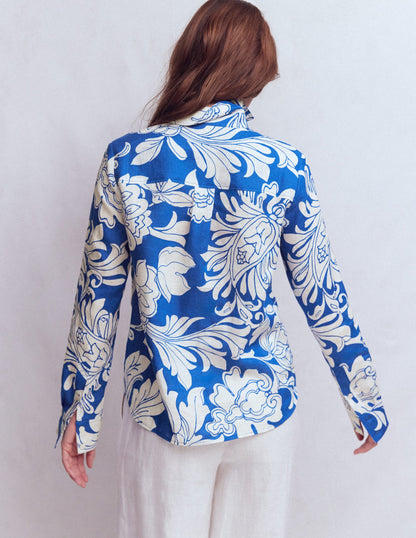 Sienna Linen Shirt-Blue, Botanical Flourish-3