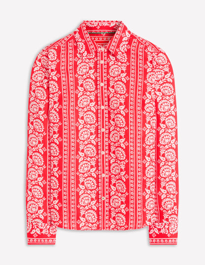 Sienna Linen Shirt-Red, Ornate Floret-5