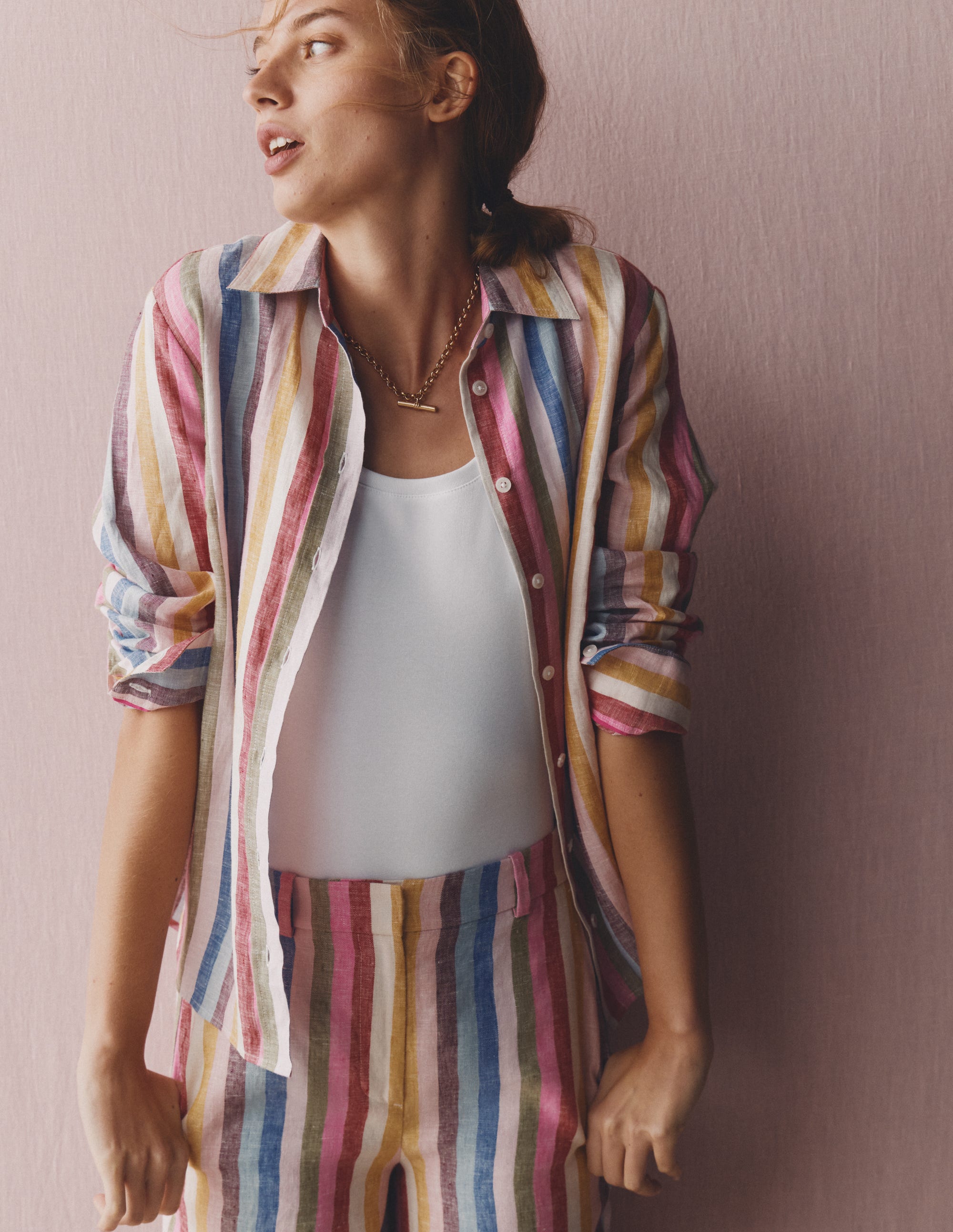Sienna Linen Shirt-Pink, Green, Purple Multi - Image 5