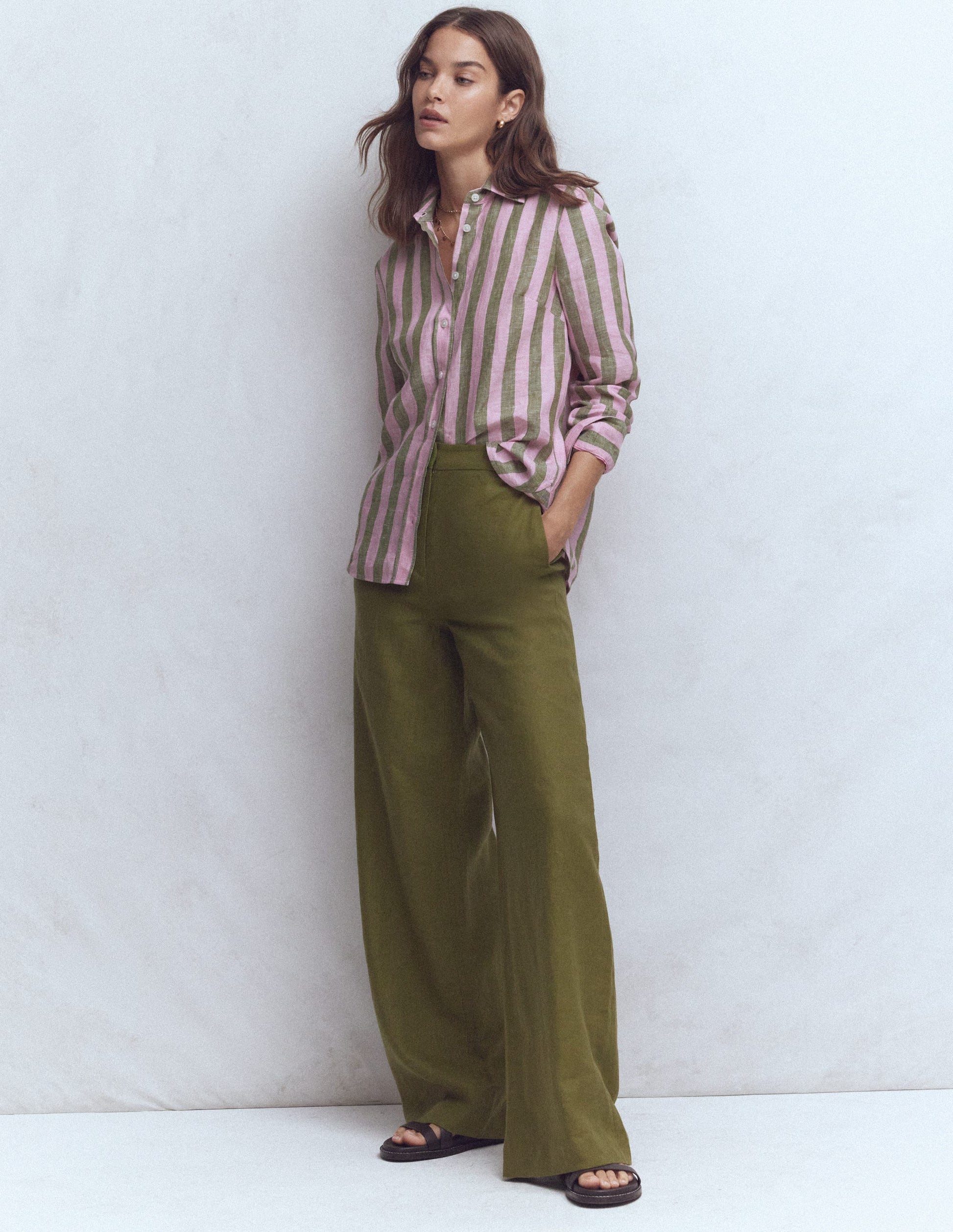 Sienna Linen Shirt-Green and Pink Stripe-1