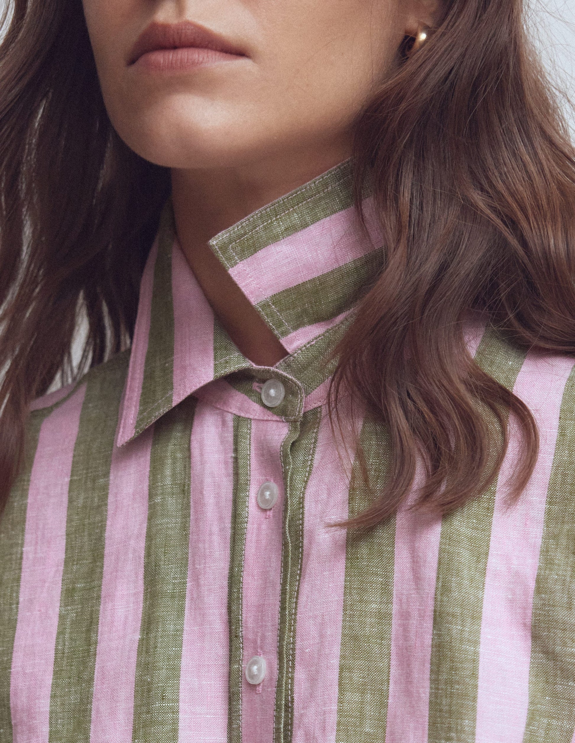 Sienna Linen Shirt-Green and Pink Stripe-2