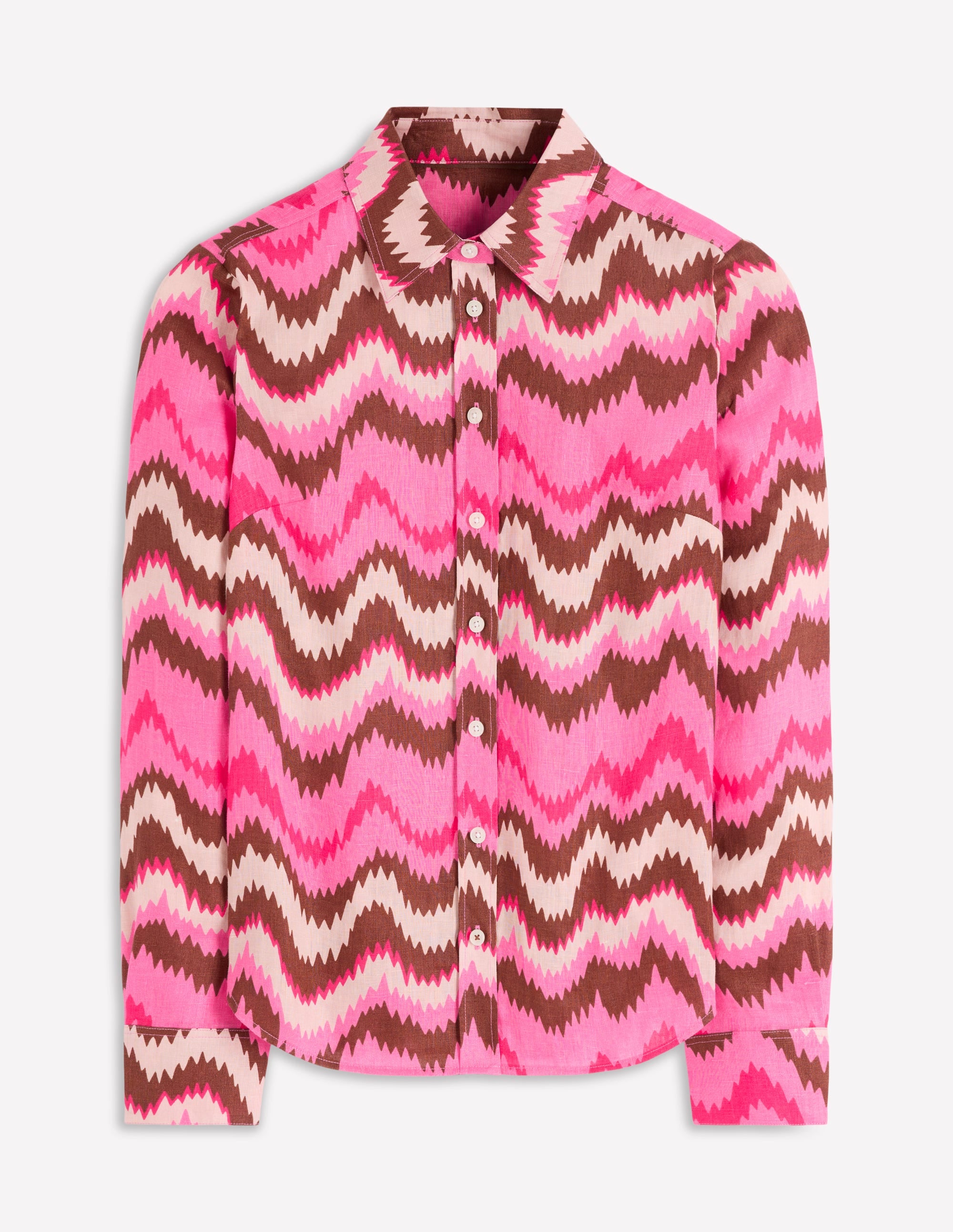 Sienna Linen Shirt-Pink Punch, Zig Zag Wave - Image 6