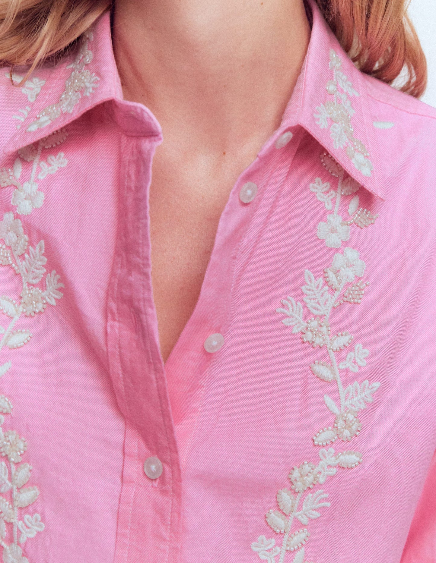 Sadie Relaxed Cotton Shirt-Floral Beaded Oxford