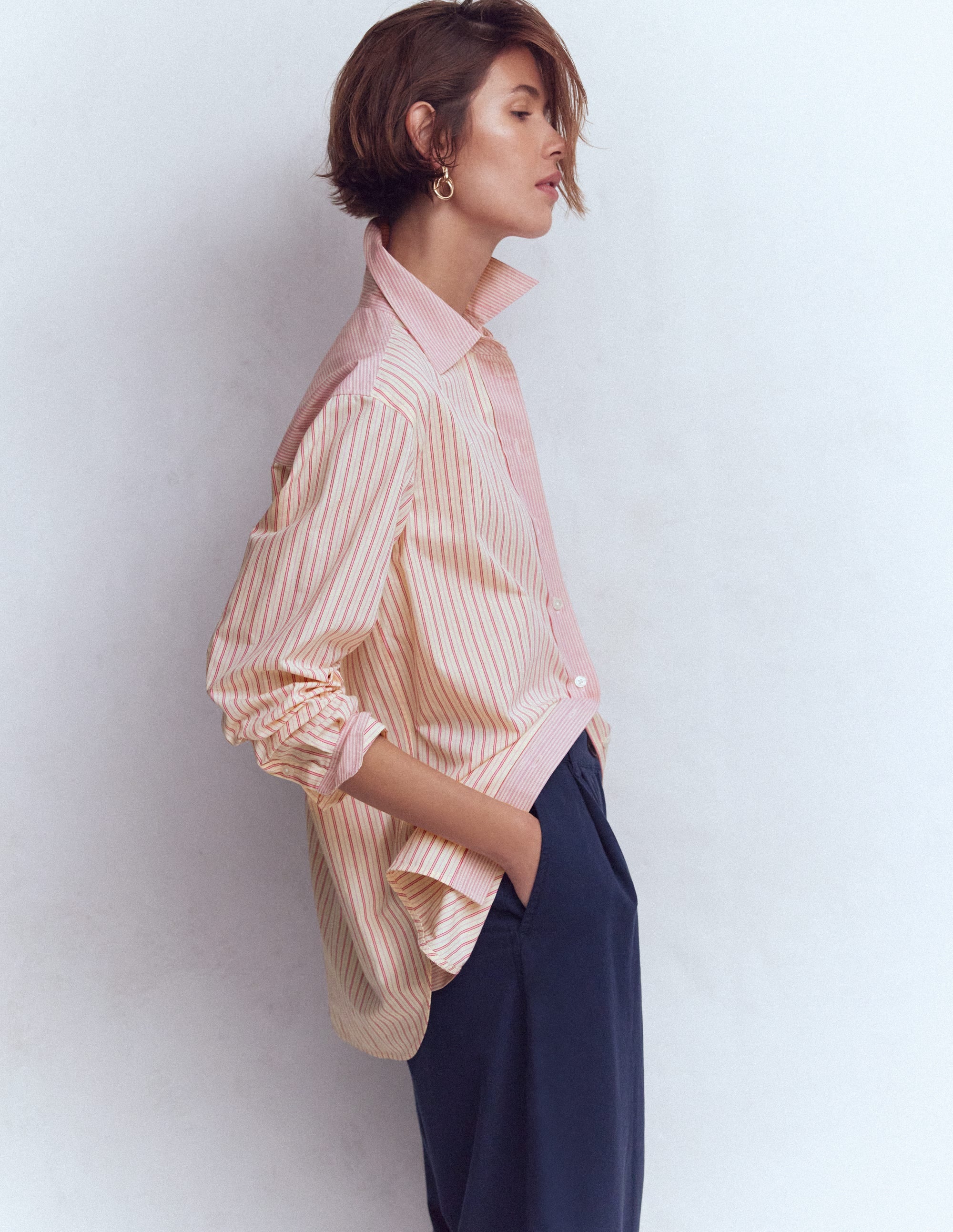 Sadie Relaxed Cotton Shirt-Pink Stripe Hotch - Image 1