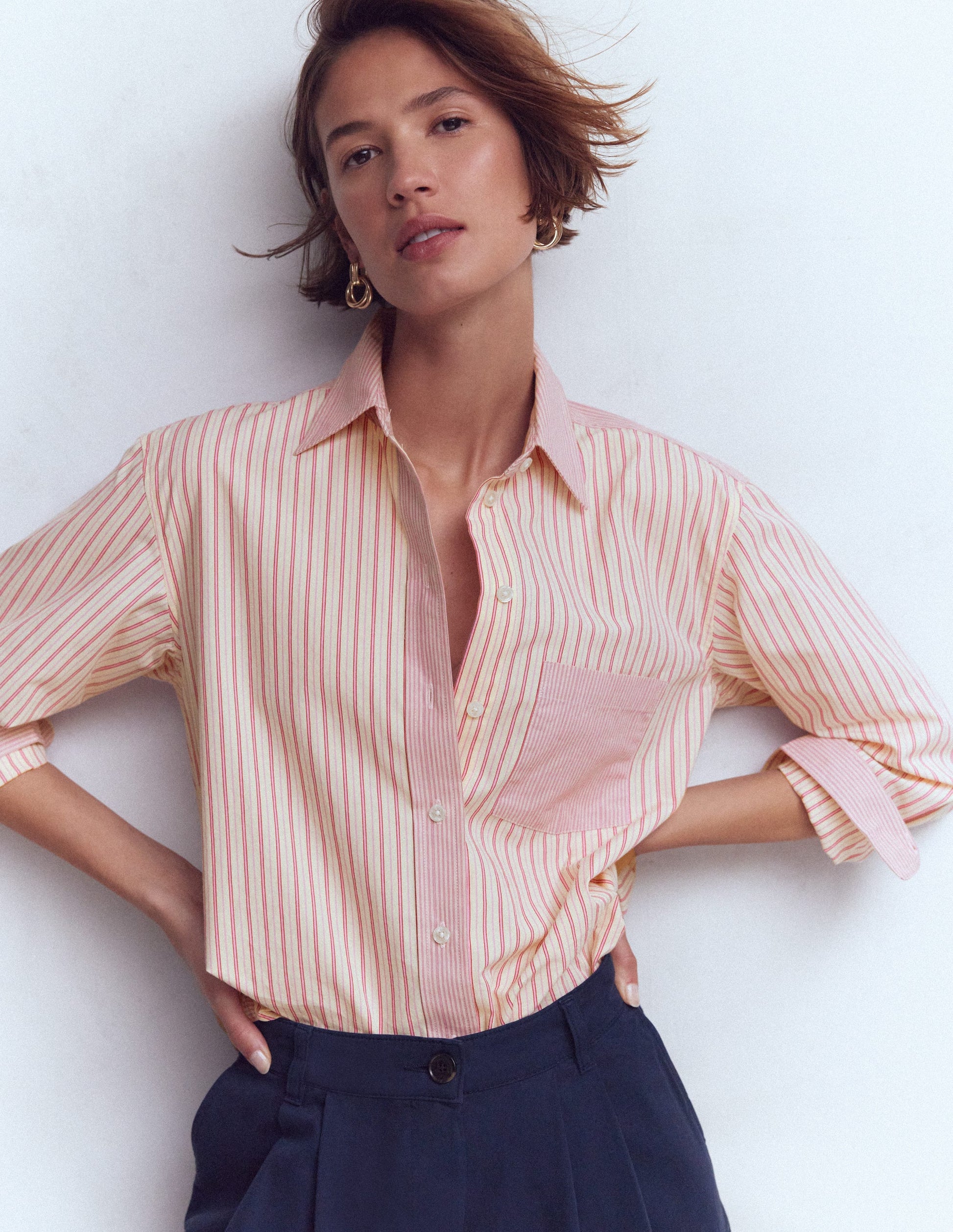 Sadie Relaxed Cotton Shirt-Pink Stripe Hotch-2