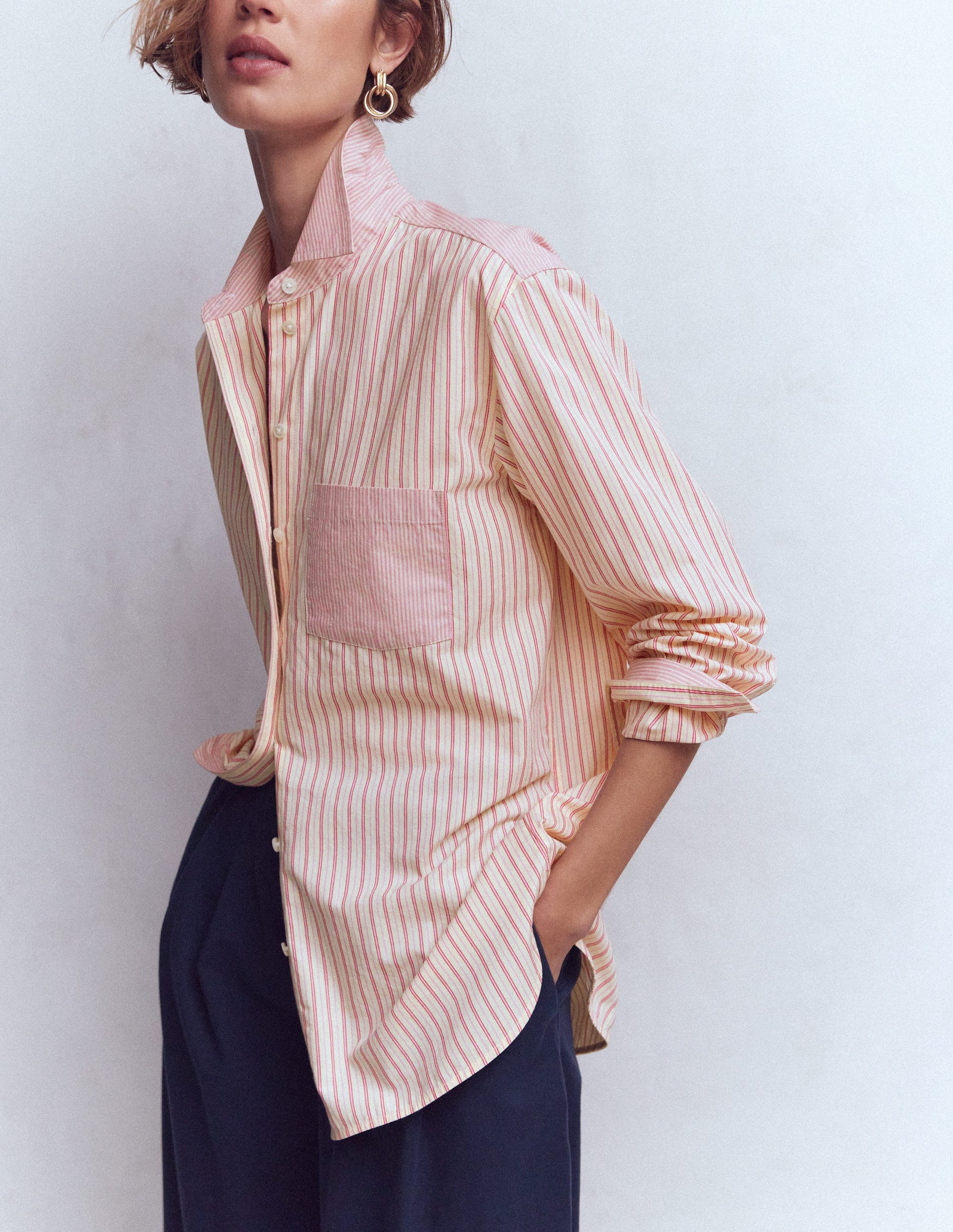 Sadie Relaxed Cotton Shirt-Pink Stripe Hotch-4