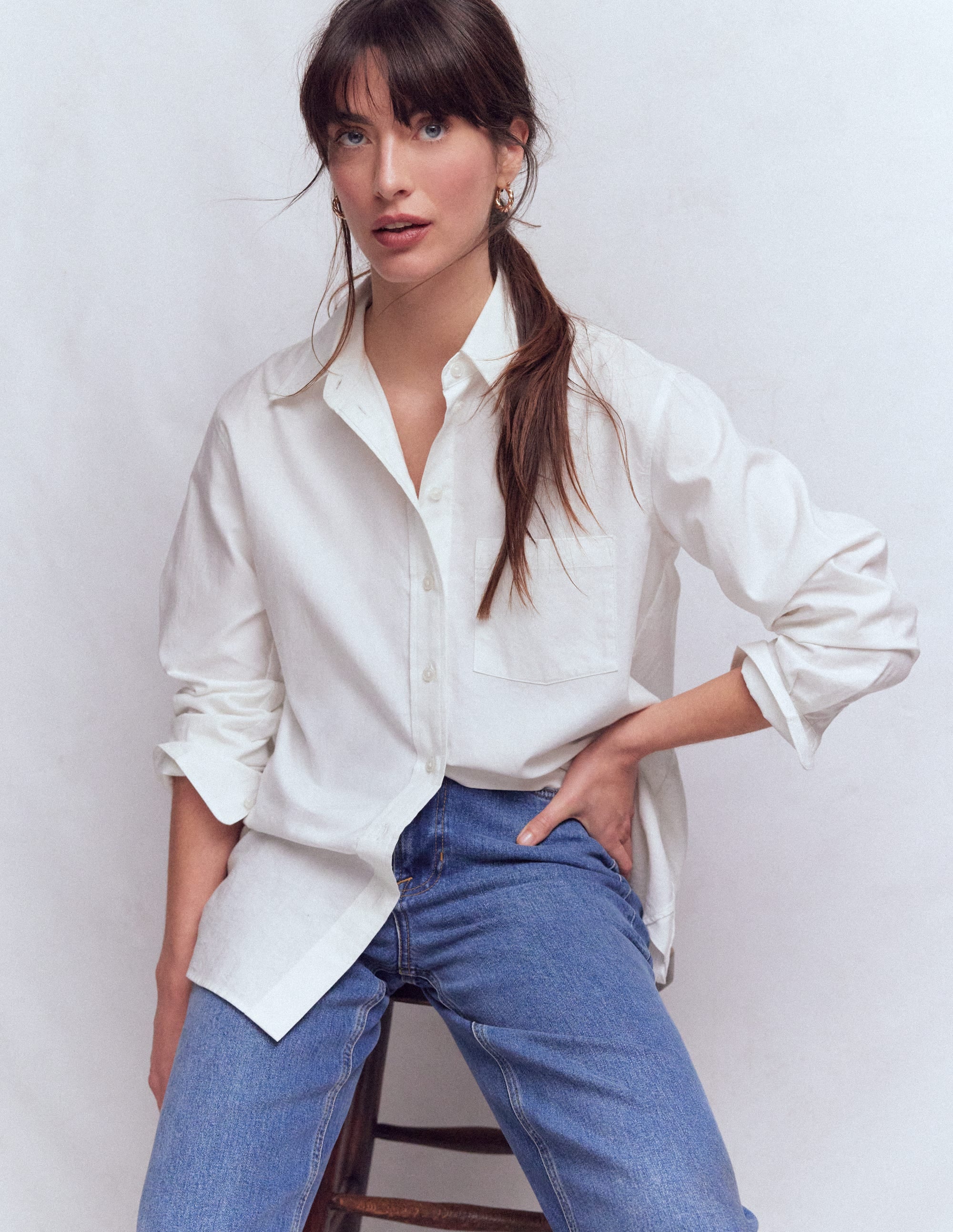 Sadie Relaxed Cotton Shirt-White Oxford - Image 4