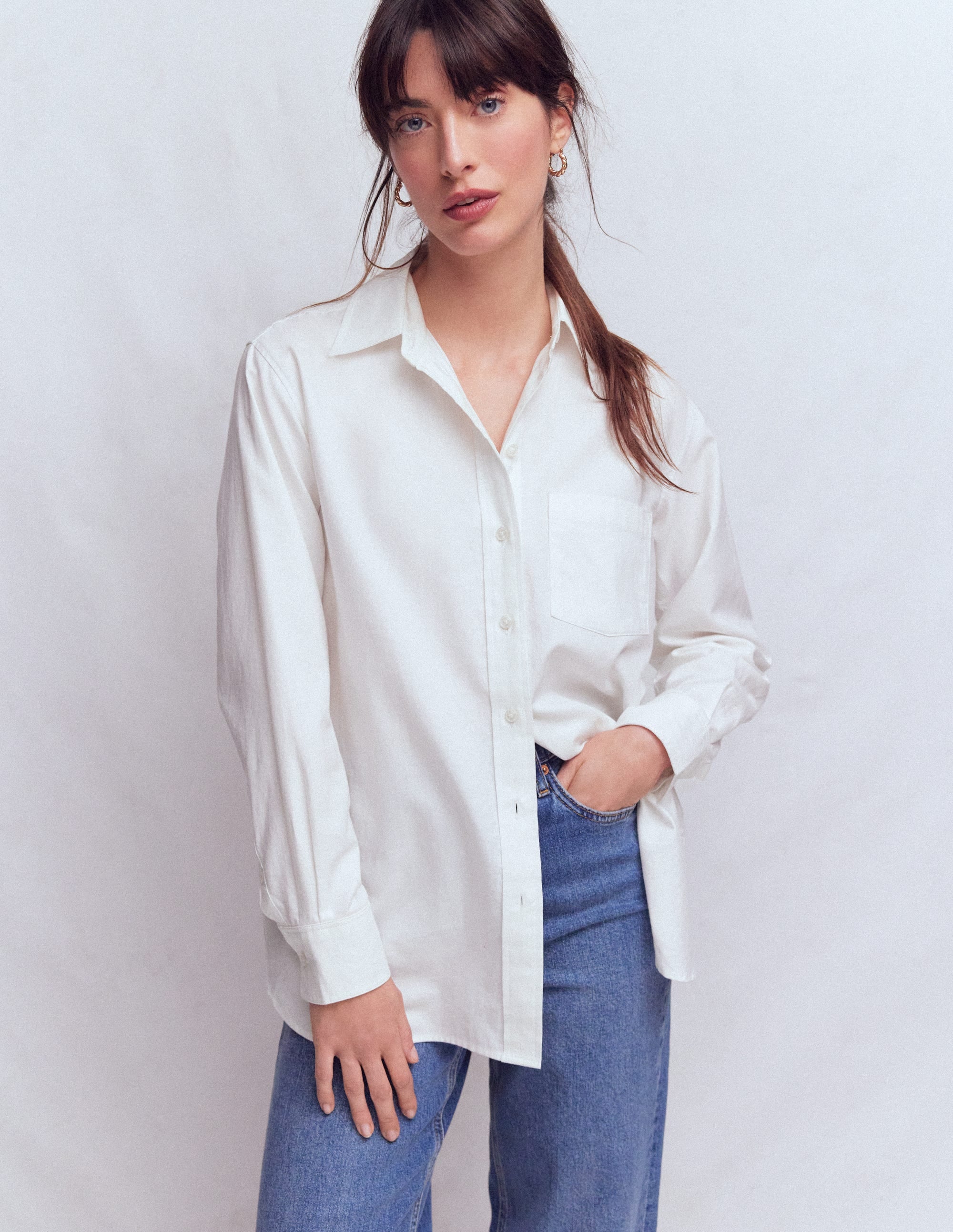 Sadie Relaxed Cotton Shirt-White Oxford - Image 5