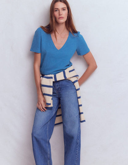 V Neck Slub T-shirt-Vallarta Blue-1