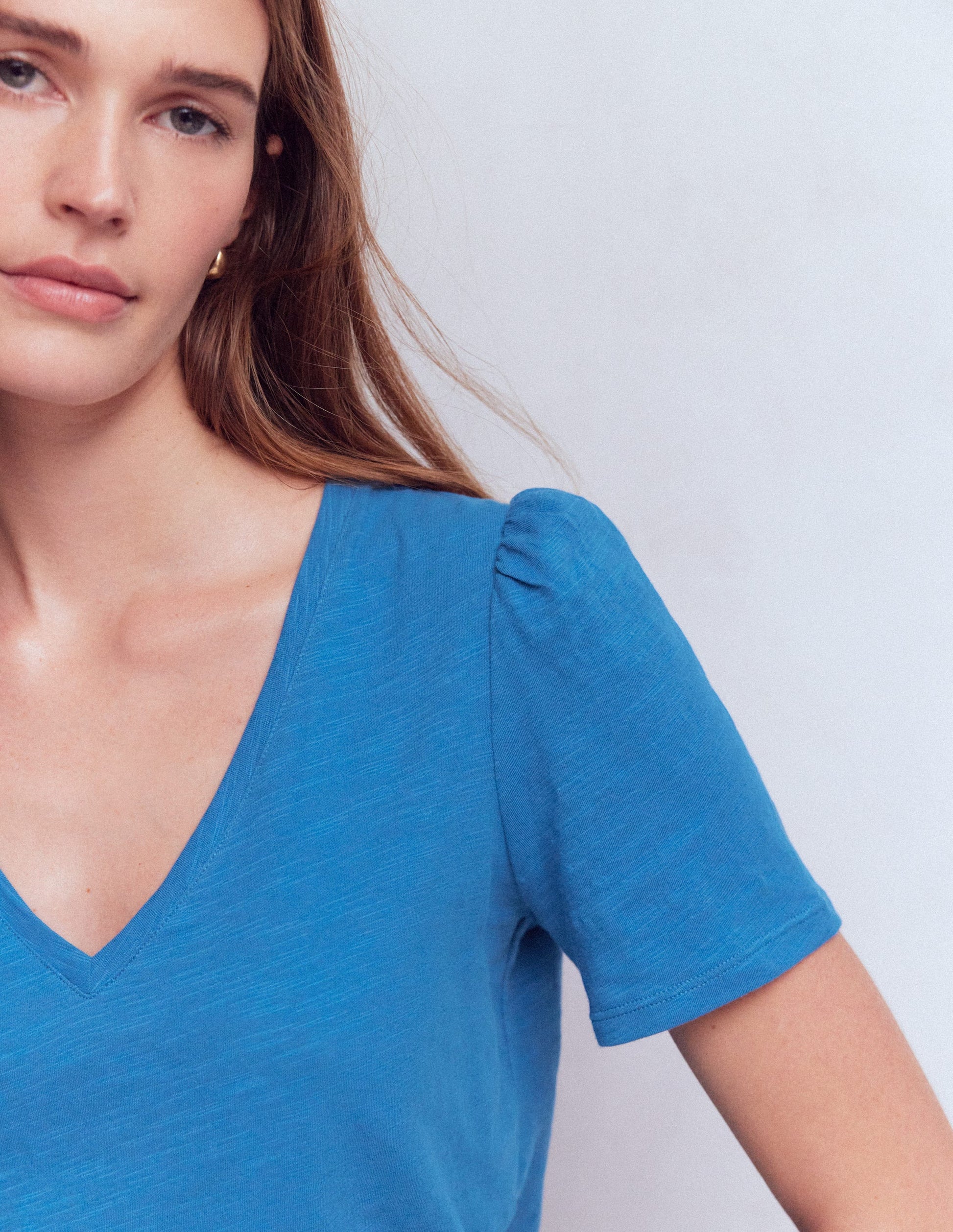 V Neck Slub T-shirt-Vallarta Blue-2
