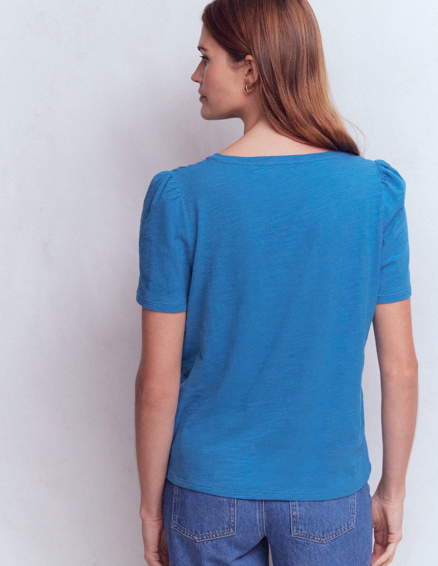V Neck Slub T-shirt-Vallarta Blue