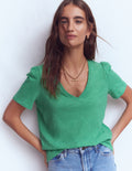 Sophie V-neck Slub T-shirt-Aloe Green