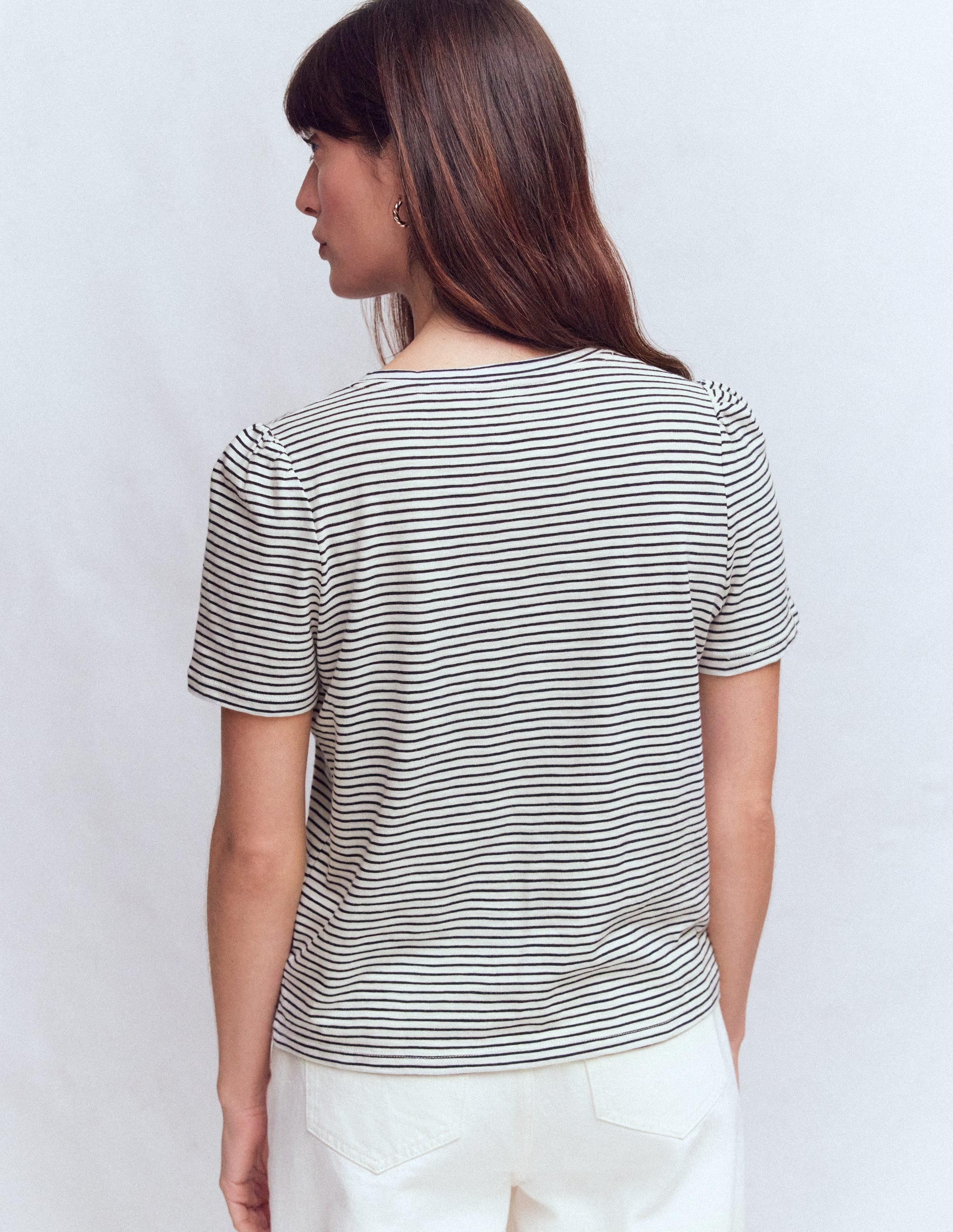 Sophie V-neck Slub T-shirt-Ivory, Navy Stripe - Image 3