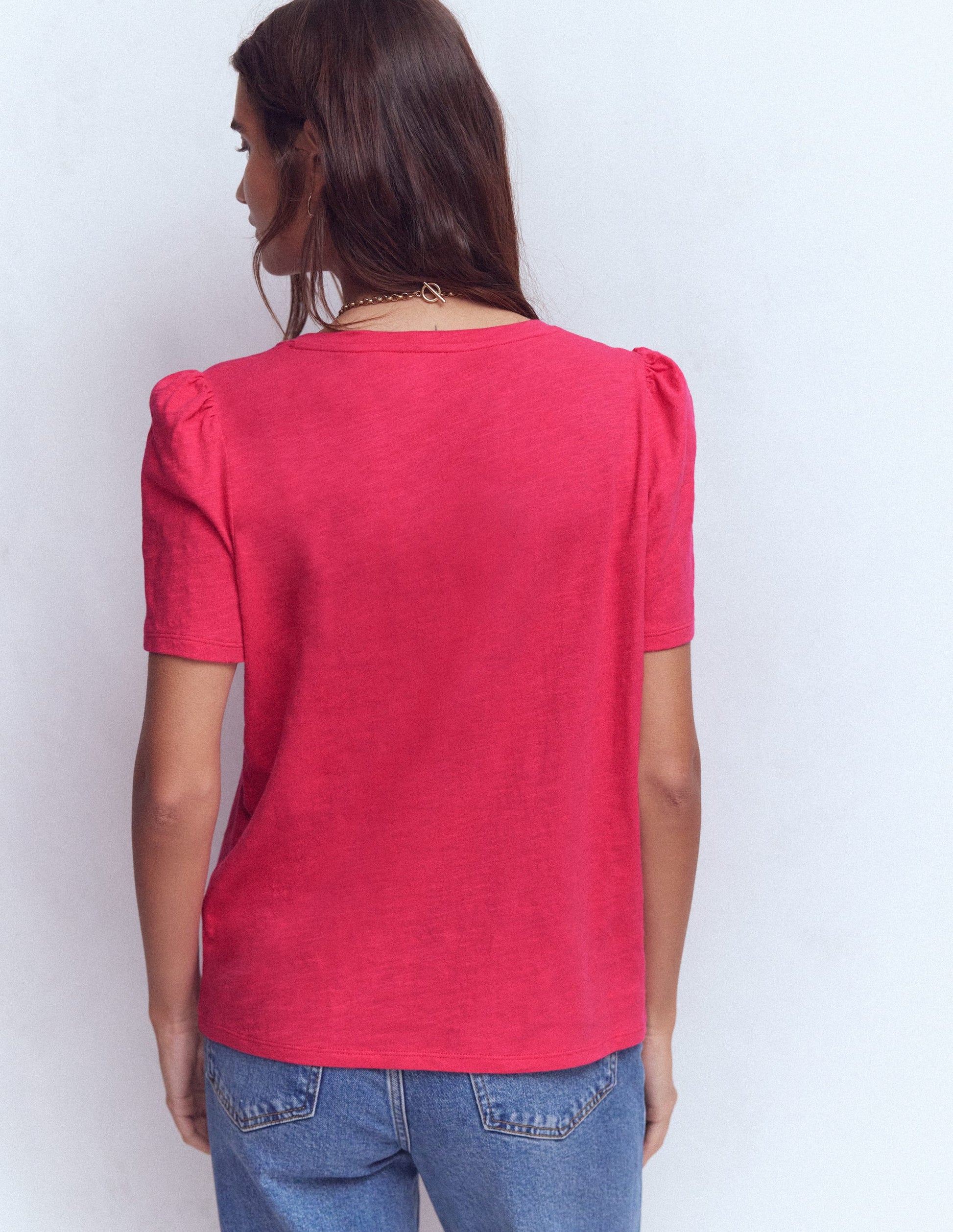 V Neck Slub T-shirt-Virtual Pink-3