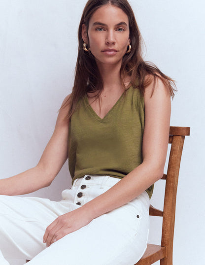 Regular V-Neck Slub Vest-Capulet Olive-4