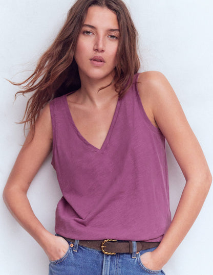 Regular V-Neck Slub Vest-Damson-1