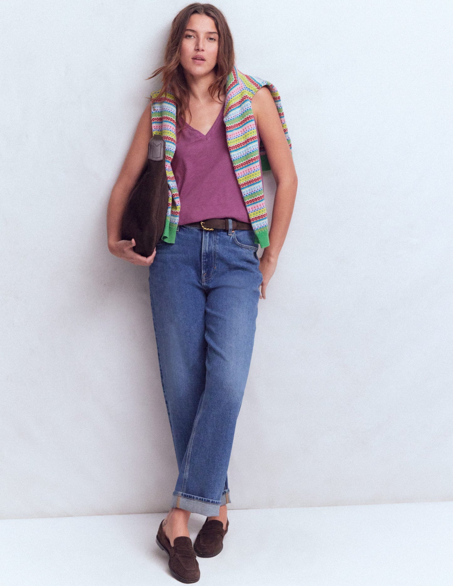 Regular V-Neck Slub Vest-Damson