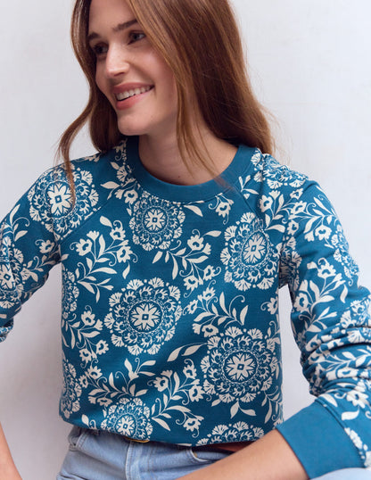 Rosa Printed Sweatshirt-Dark Blue, Decorative Blossom-1