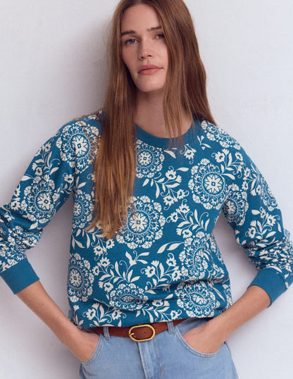 Rosa Printed Sweatshirt-Dark Blue, Decorative Blossom-2
