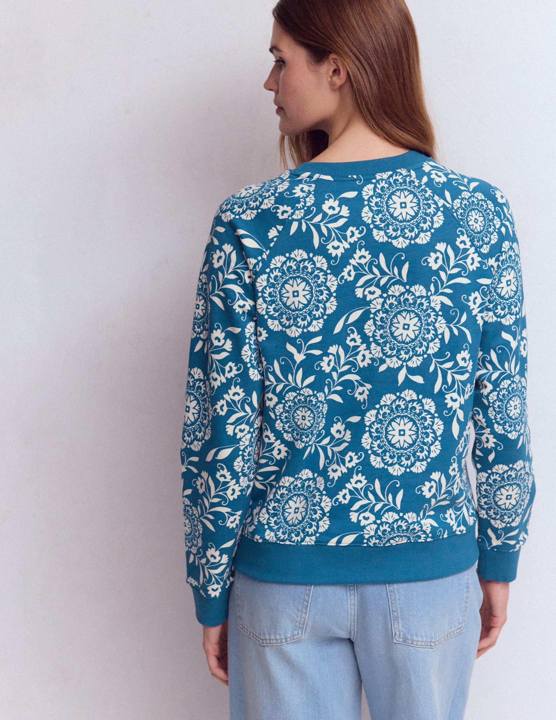 Rosa Printed Sweatshirt-Dark Blue, Decorative Blossom-3