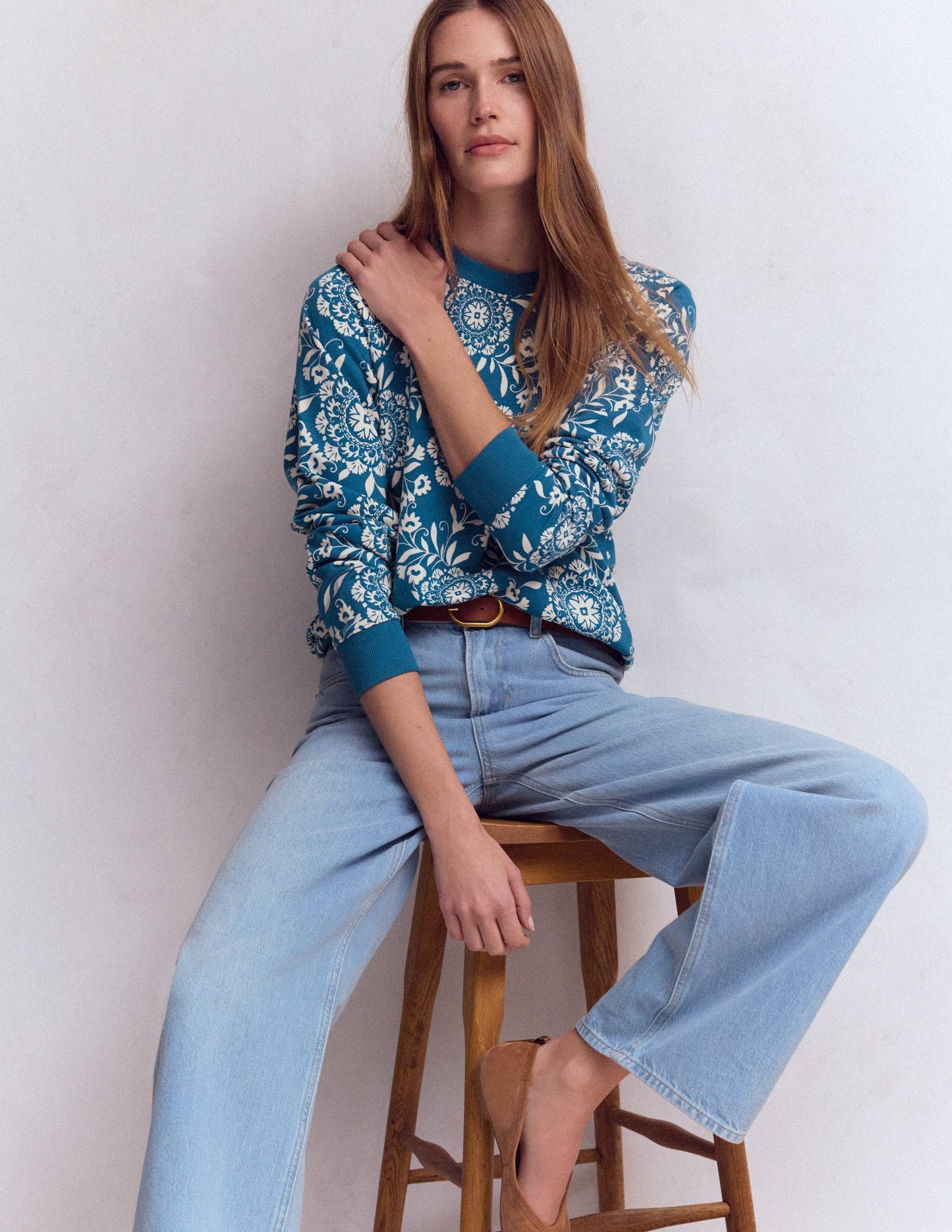 Rosa Printed Sweatshirt-Dark Blue, Decorative Blossom