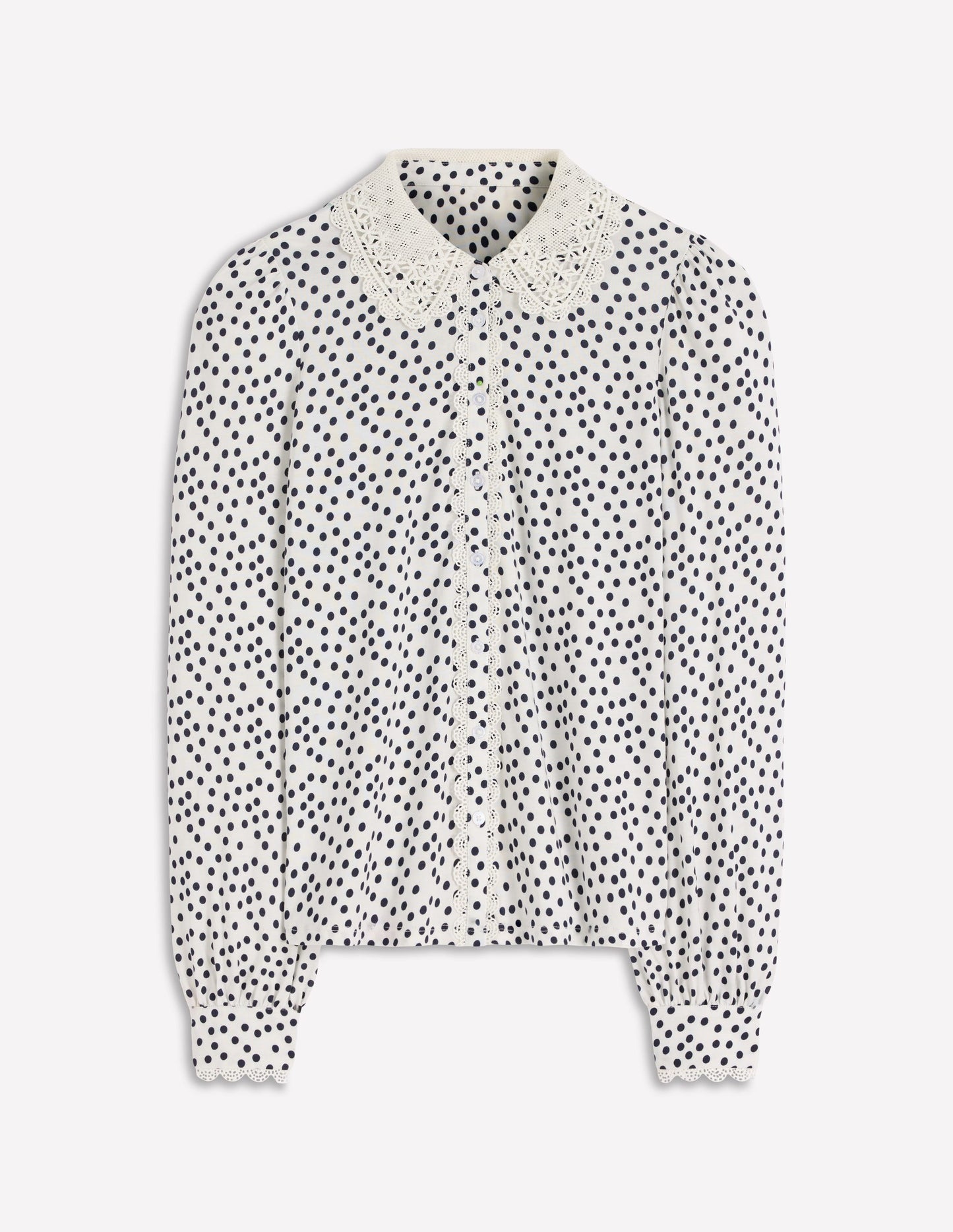 Lace Collar Blouse-Ivory, Navy spot