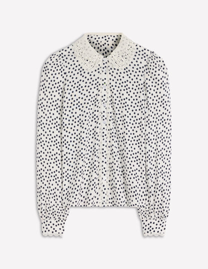 Lace Collar Blouse-Ivory, Navy spot-4