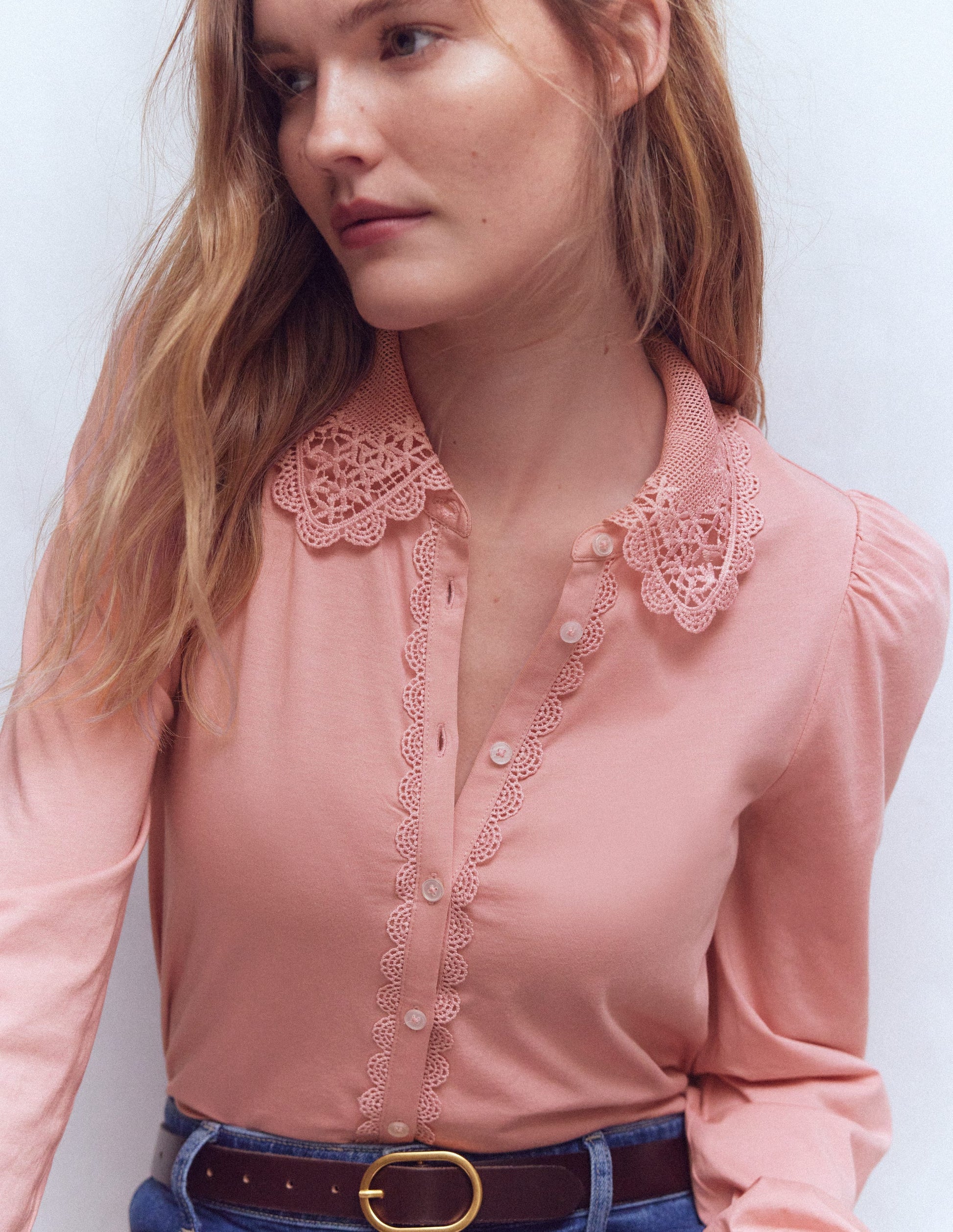 Lace Collar Blouse-Pink-2