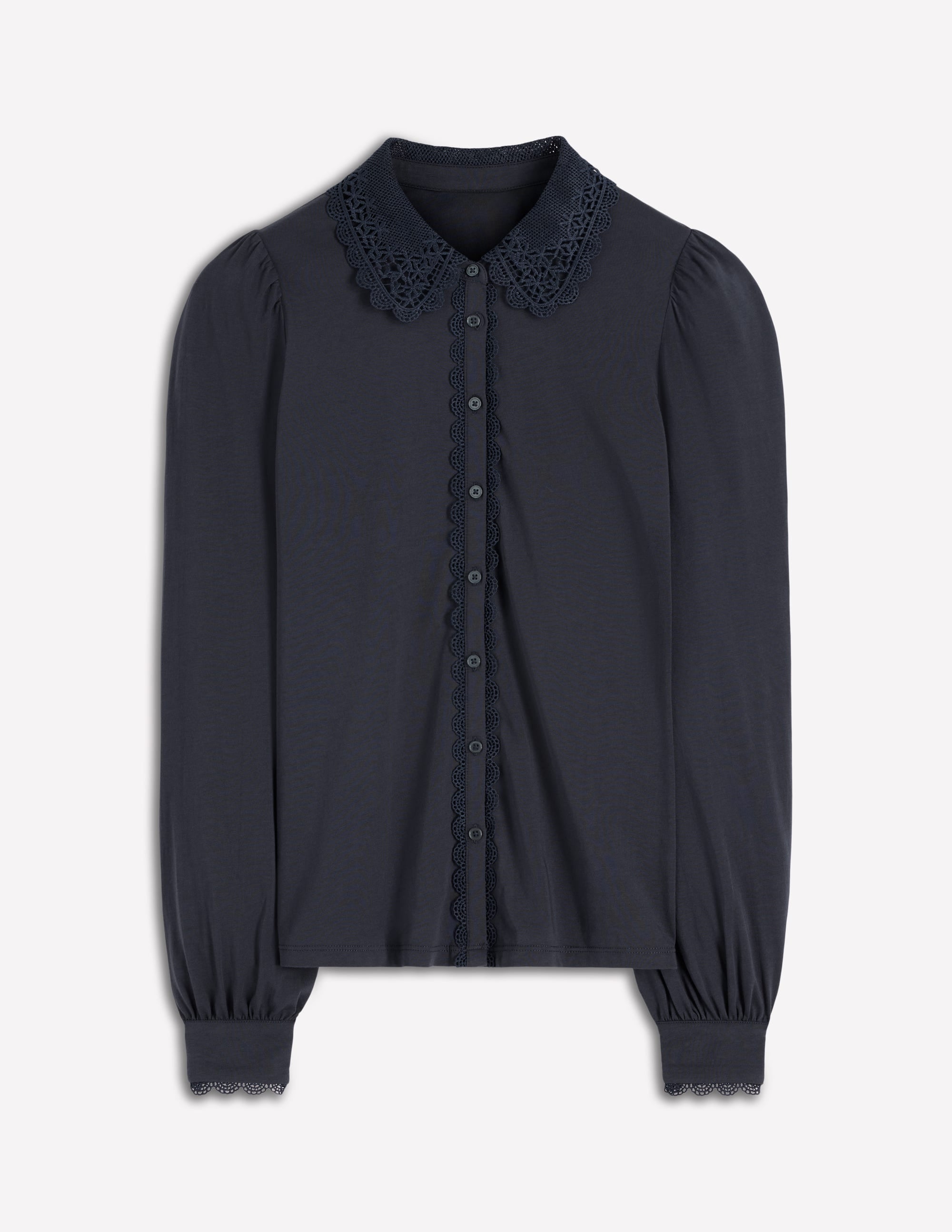 Lace Collar Blouse-Navy - Image 4