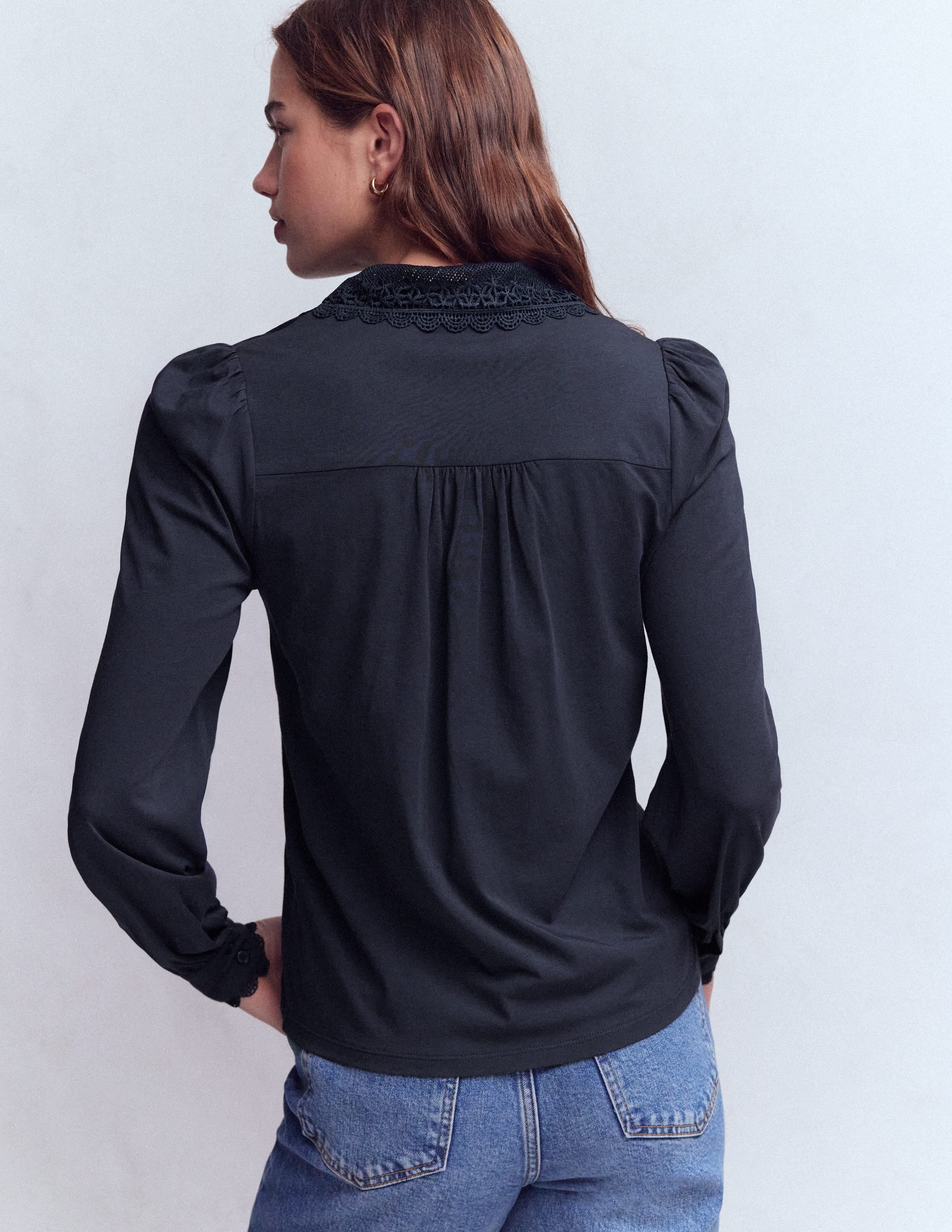 Lace Collar Blouse-Navy - Image 3