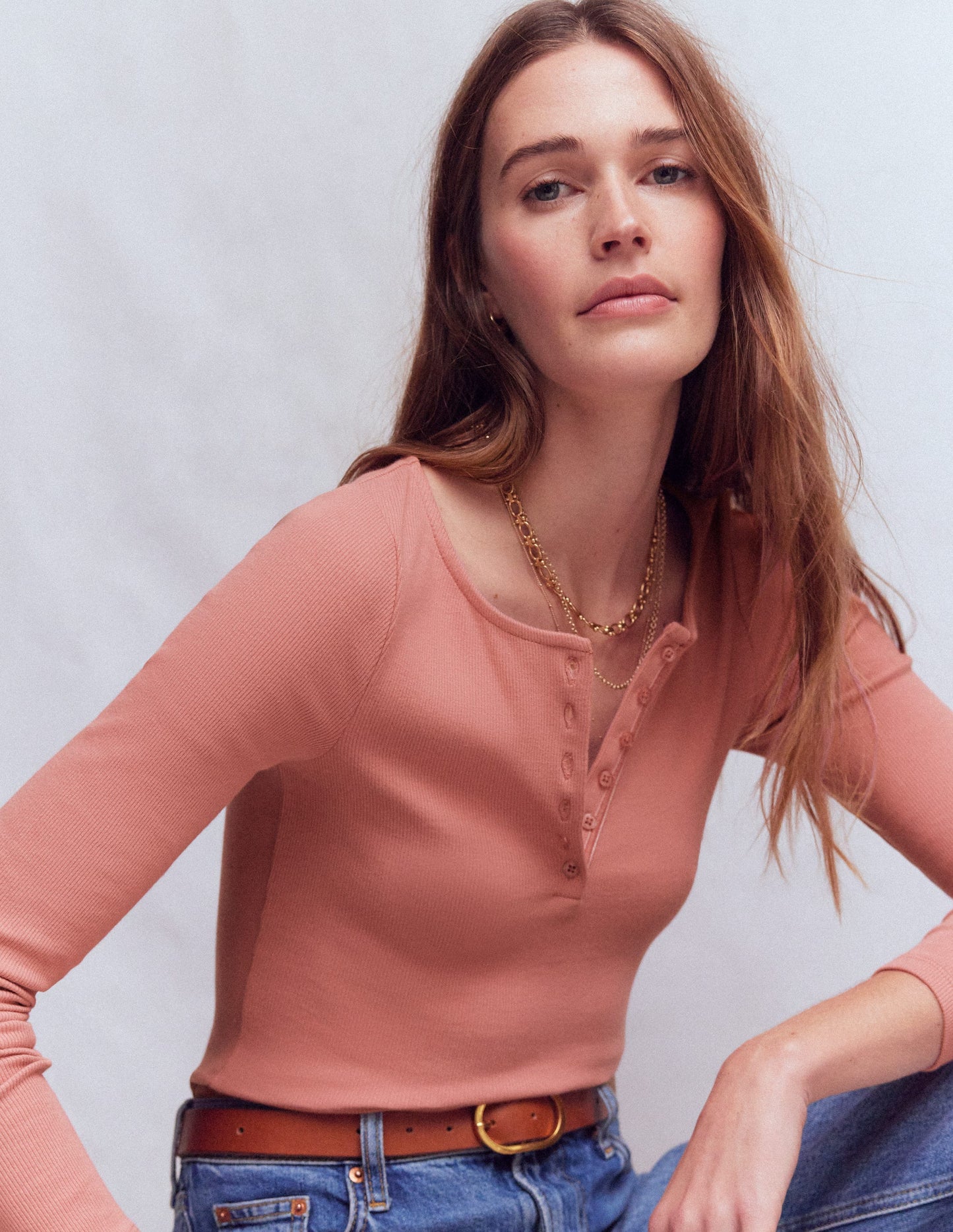 Rib Henley-Vintage Rose