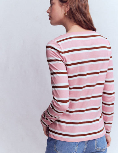 Olivia Long Sleeve Breton-Formica Pink and Russet Stripe-3