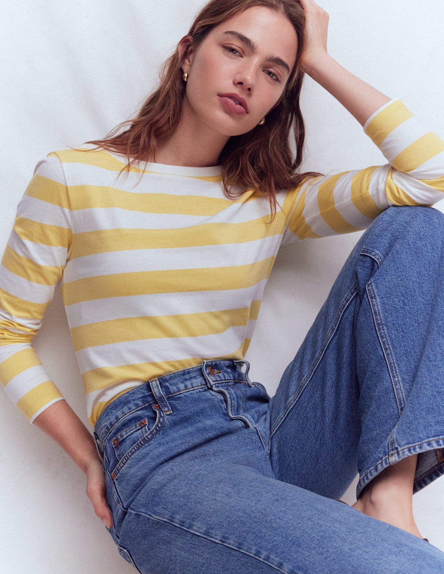 Olivia Long Sleeve Breton-Dusky Citron and Ivory Stripe