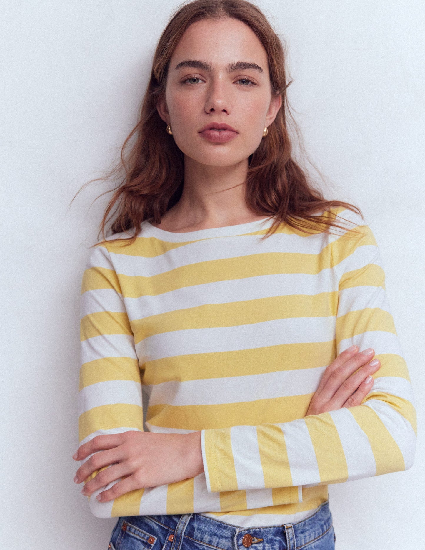 Olivia Long Sleeve Breton-Dusky Citron and Ivory Stripe