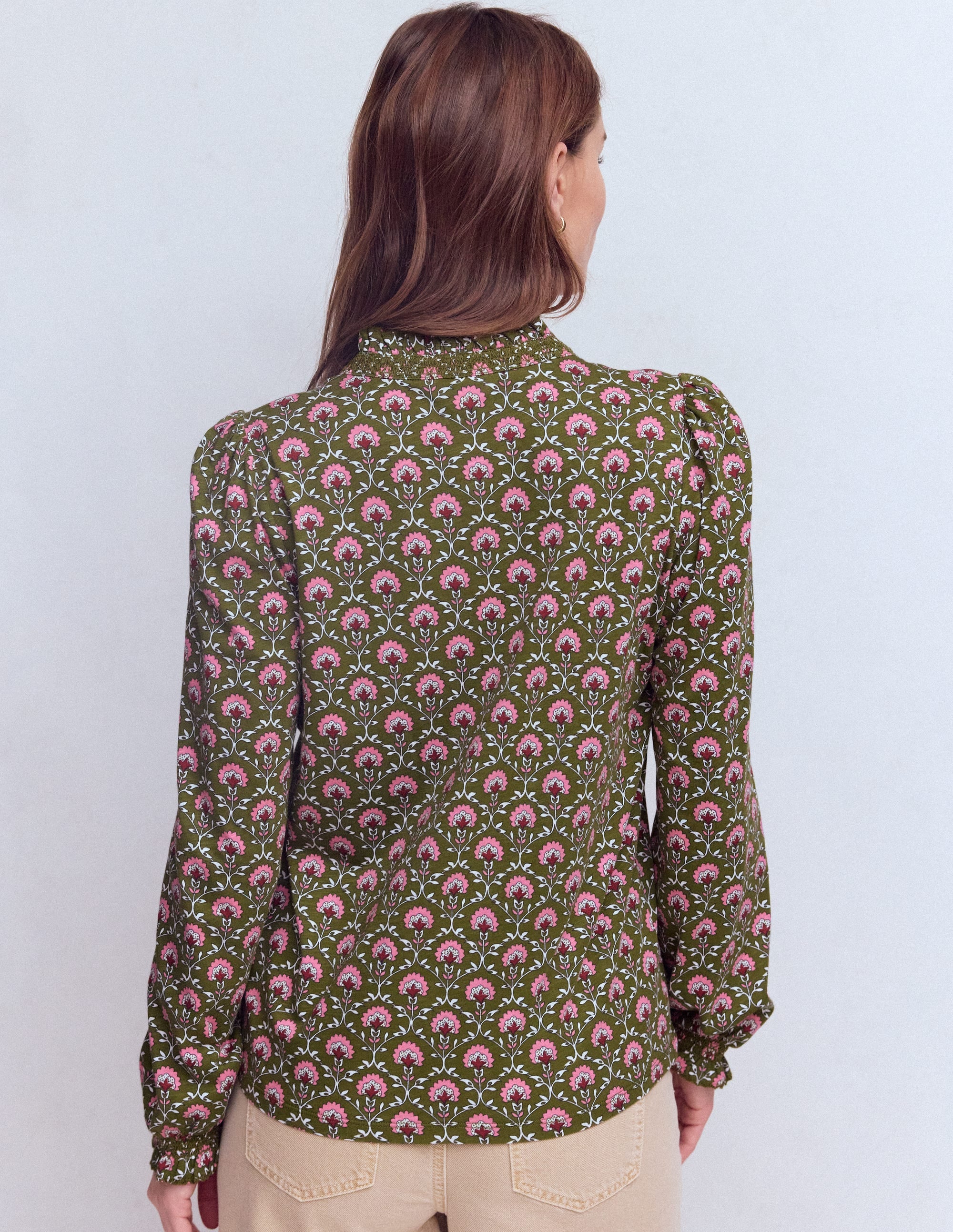 Effie Smocked Detail Shirt-Mayfly, Flower Lattice - Image 3