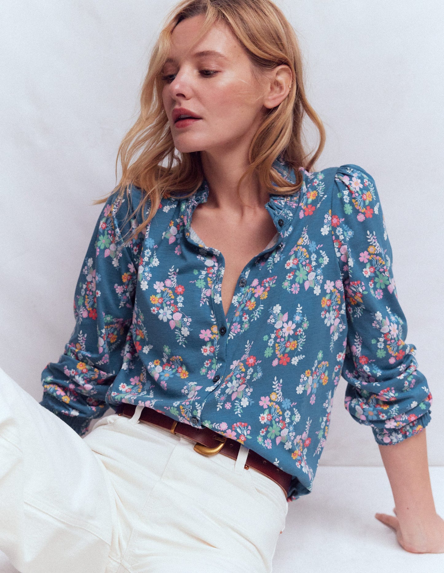 Effie Smocked Detail Shirt-Blossom Cluster