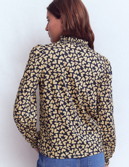 Effie Smocked Detail Shirt-Navy Heart-3