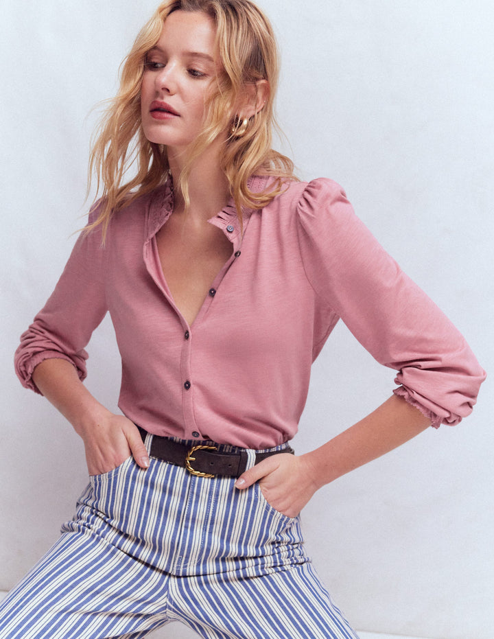 Effie Smocked Detail Shirt-Lilas