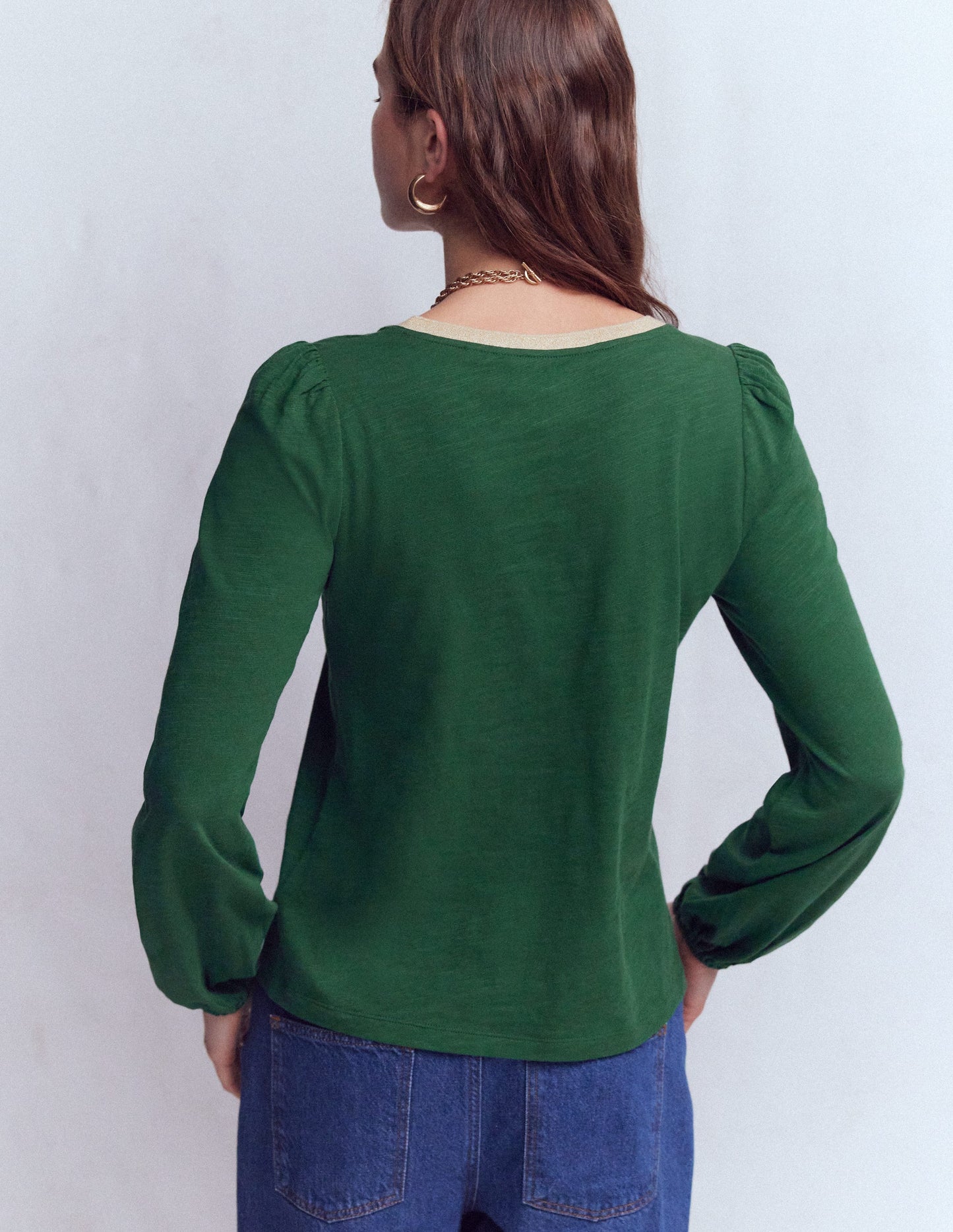 Metallic Trim V-neck Top-Trekking Green