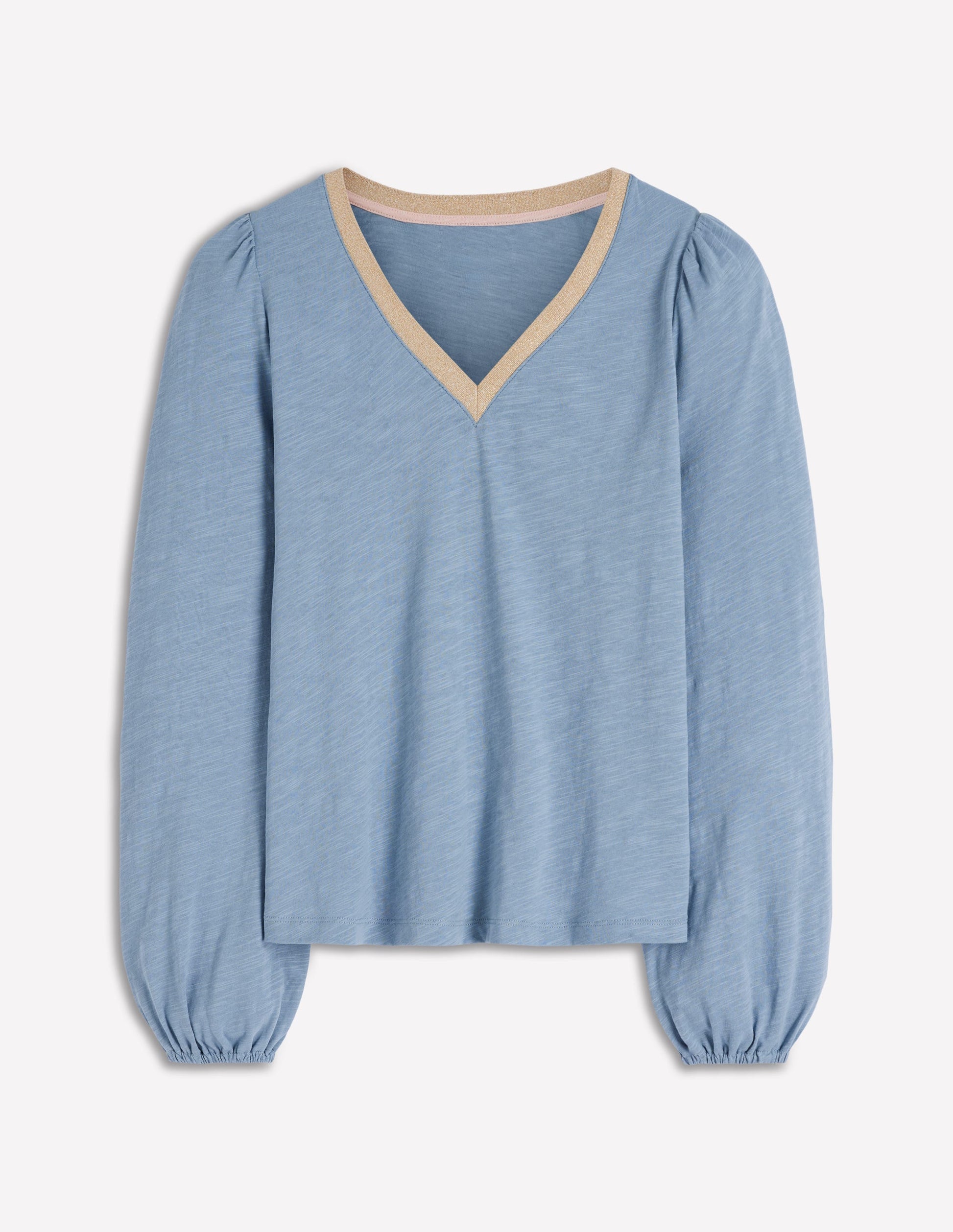 Metallic Trim V-neck Top-French Blue-5