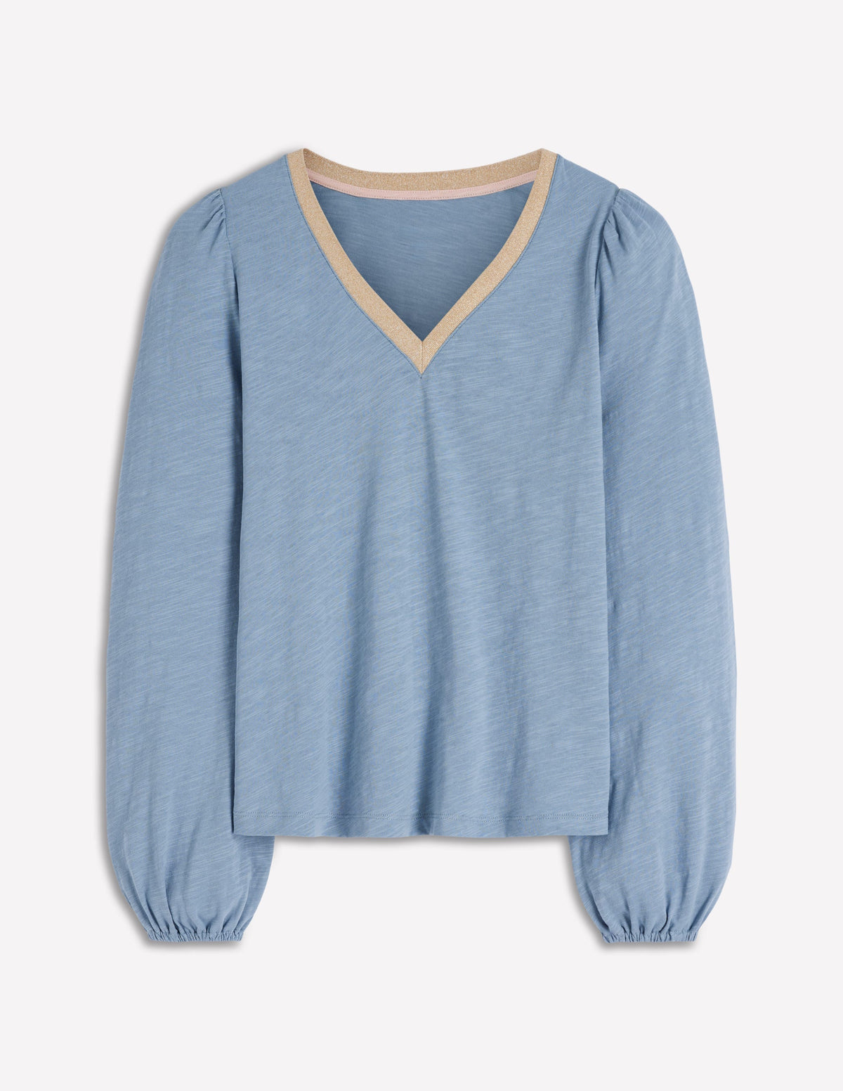 Metallic Trim V-neck Top-French Blue - Image 5