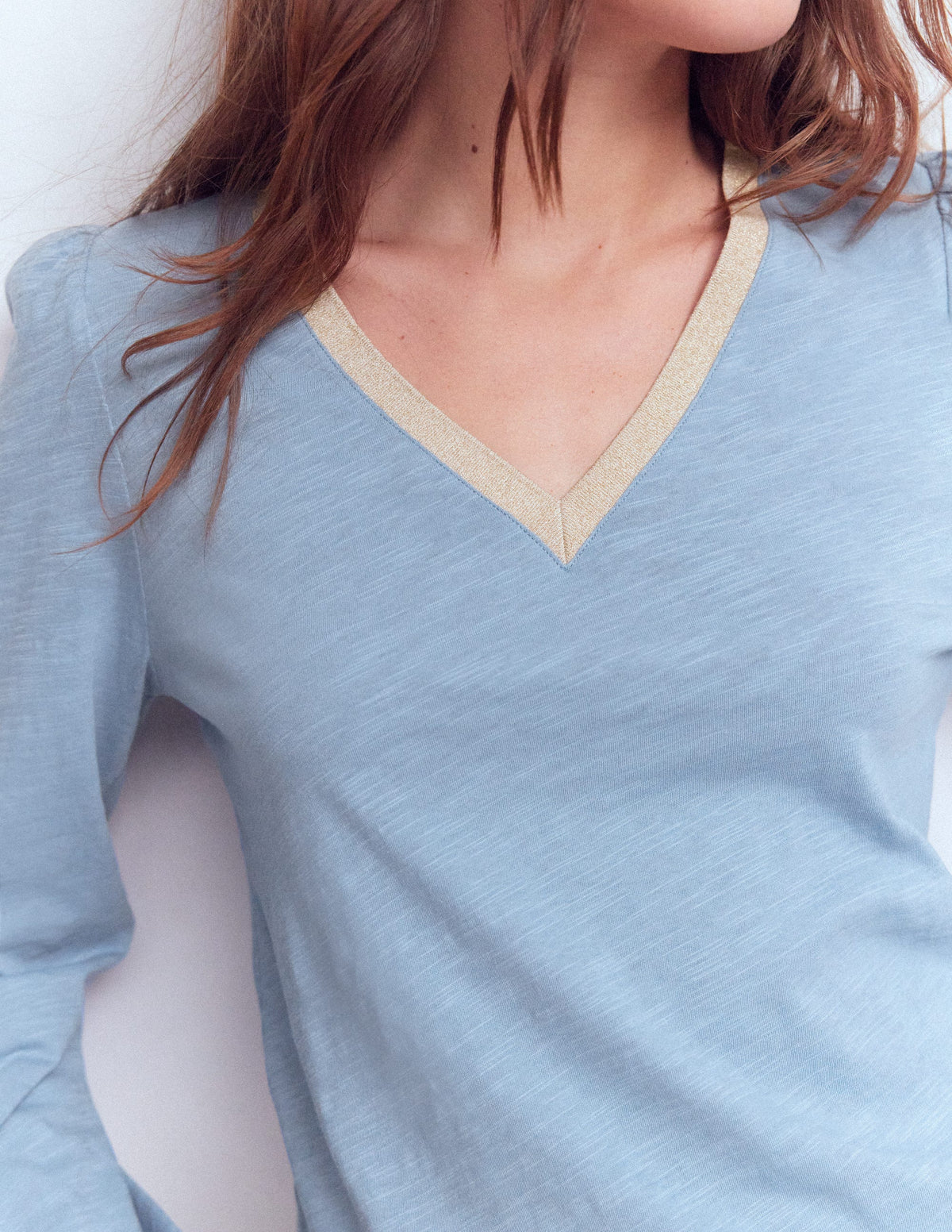 Metallic Trim V-neck Top-French Blue - Image 2