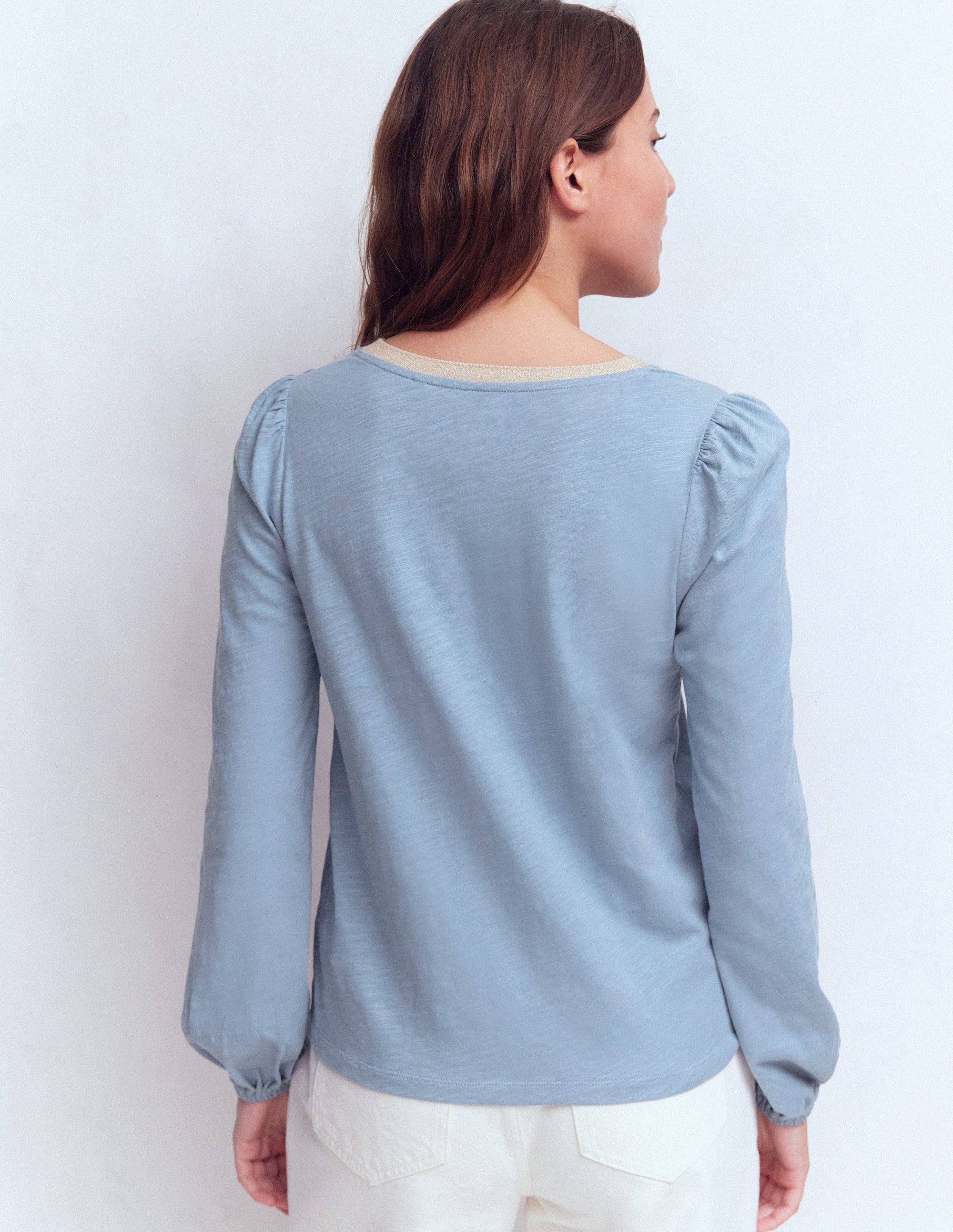 Metallic Trim V-neck Top-French Blue - Image 3